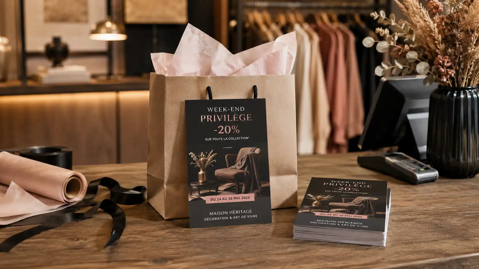 Flyer A6 promotionnel pour une boutique de décoration avec offre -20%