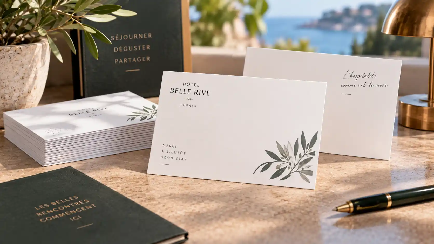 Cartes de correspondance personnalisées pour hôtels et restaurants - 3 exemples recto verso