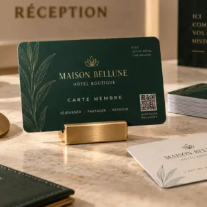 Carte plastique personnalisée pour hôtel boutique - carte membre avec QR code, réception