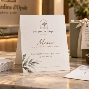Carte de remerciement personnalisée pour hôtel spa - merci pour votre confiance, réception