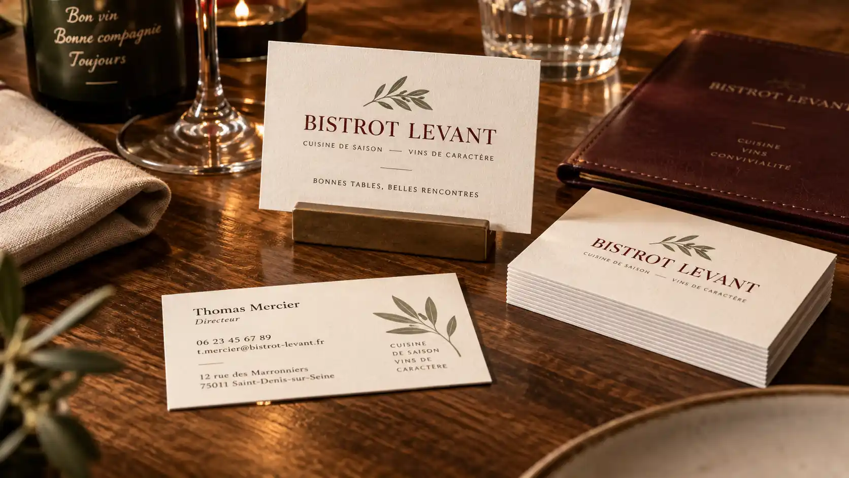 Carte de visite personnalisée pour restaurant bistrot - présentoir comptoir, recto verso