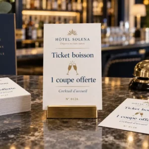 Ticket boisson personnalisé pour hôtel - coupe offerte cocktail d'accueil, réception