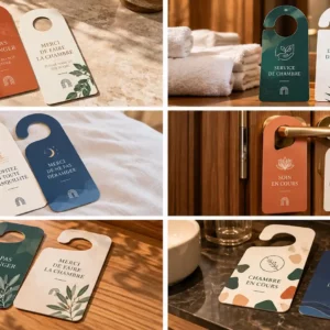 Accroche-portes écologiques personnalisés pour hôtel en papier 100 % recyclé, plusieurs formes et modèles